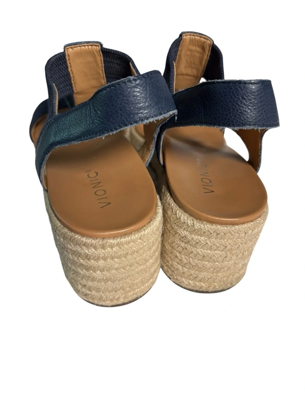 Vionic Calera Navy T Strap Jute Espadrille Wedge Sandal Sz 10